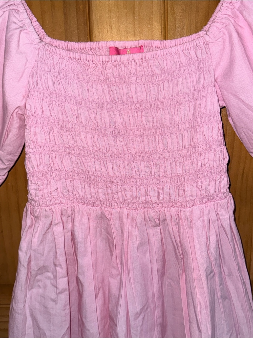 NWT Simply Southern Pink Smocked Square-Neck Puff Sleeve Scalloped Blouse-S - Picture 6 of 13